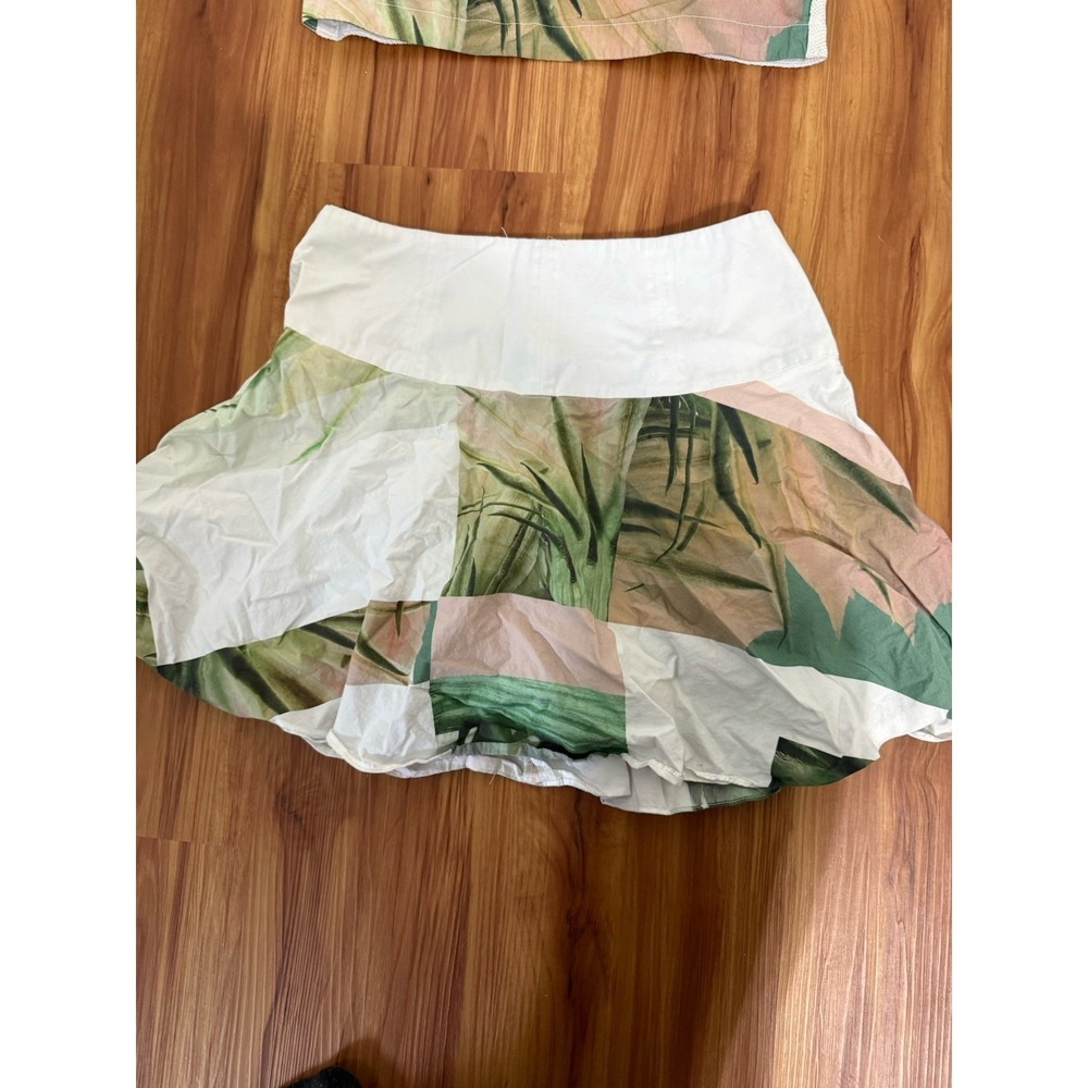 Tibi White Foliage Print Vacation Mini Skirt & Tank Top Set Size 0 Exotic Beach - Picture 3 of 6
